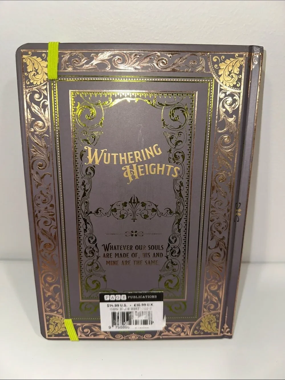 WUTHERING HEIGHTS JOURNAL GREEN gold foil lettering neon green elastic band.